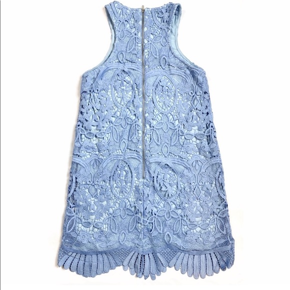 Lovers + Friends Caspian Crystal Blue Shift Dress Embroidery Lace Upper Hi-neck - Picture 10 of 17